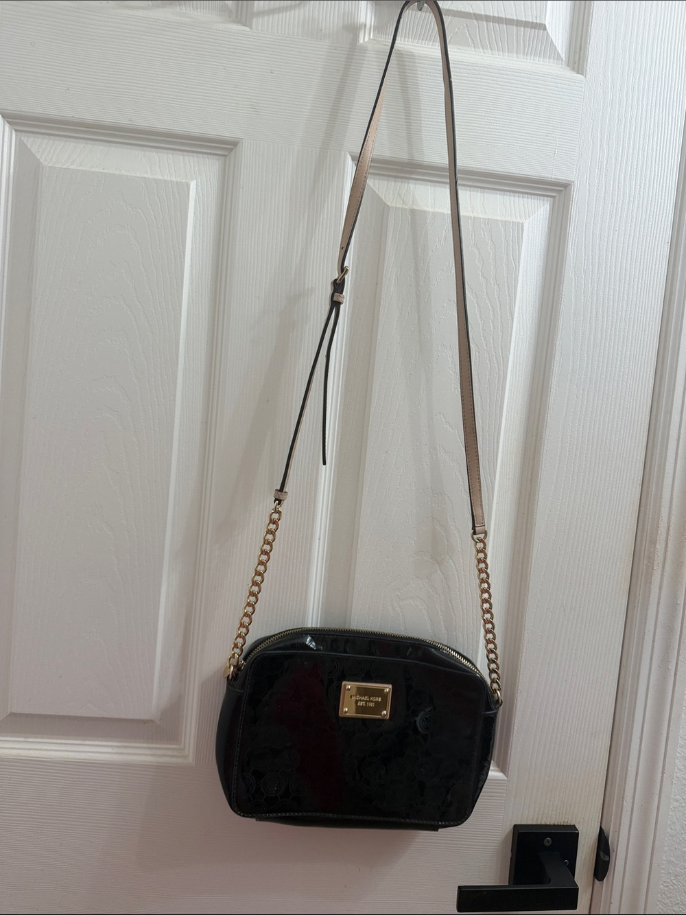 Michael Kors Black Patent Crossbody with Gold Hardware